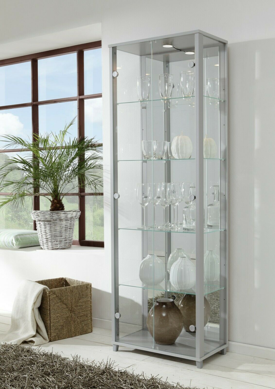 Lockable Silver Glass Display Cabinets: Double & Corner