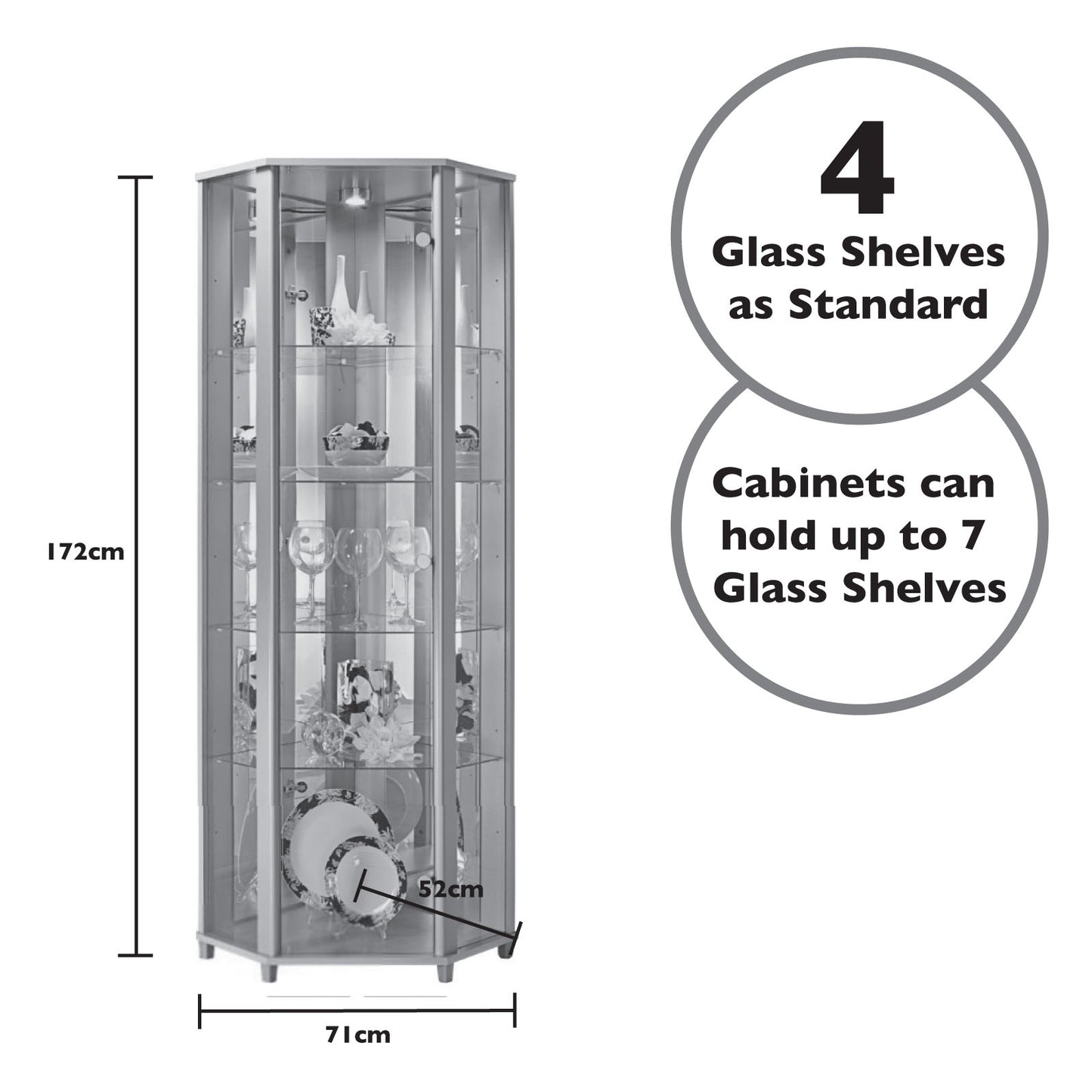 Lockable White Glass Display Cabinets: Double & Corner