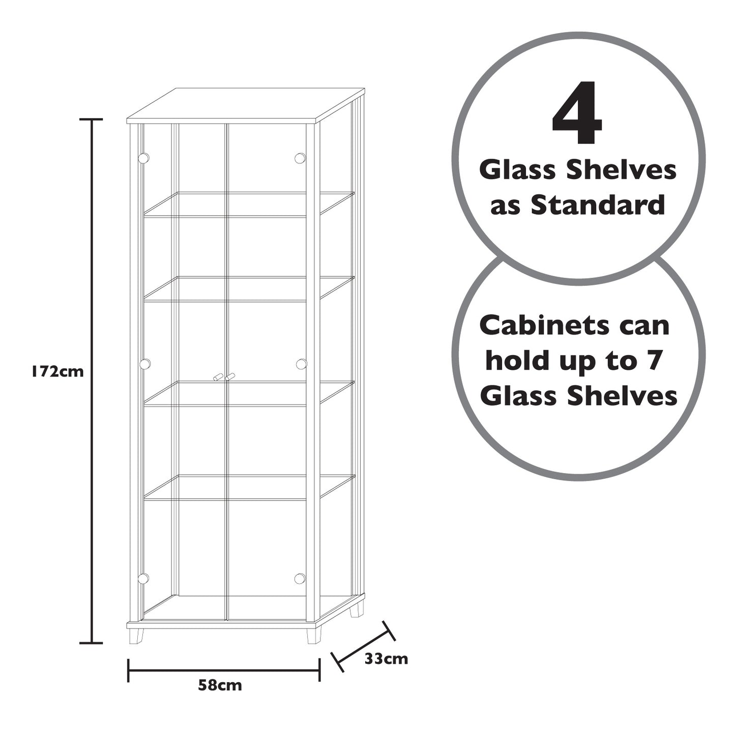 Lockable Silver Glass Display Cabinets: Double & Corner