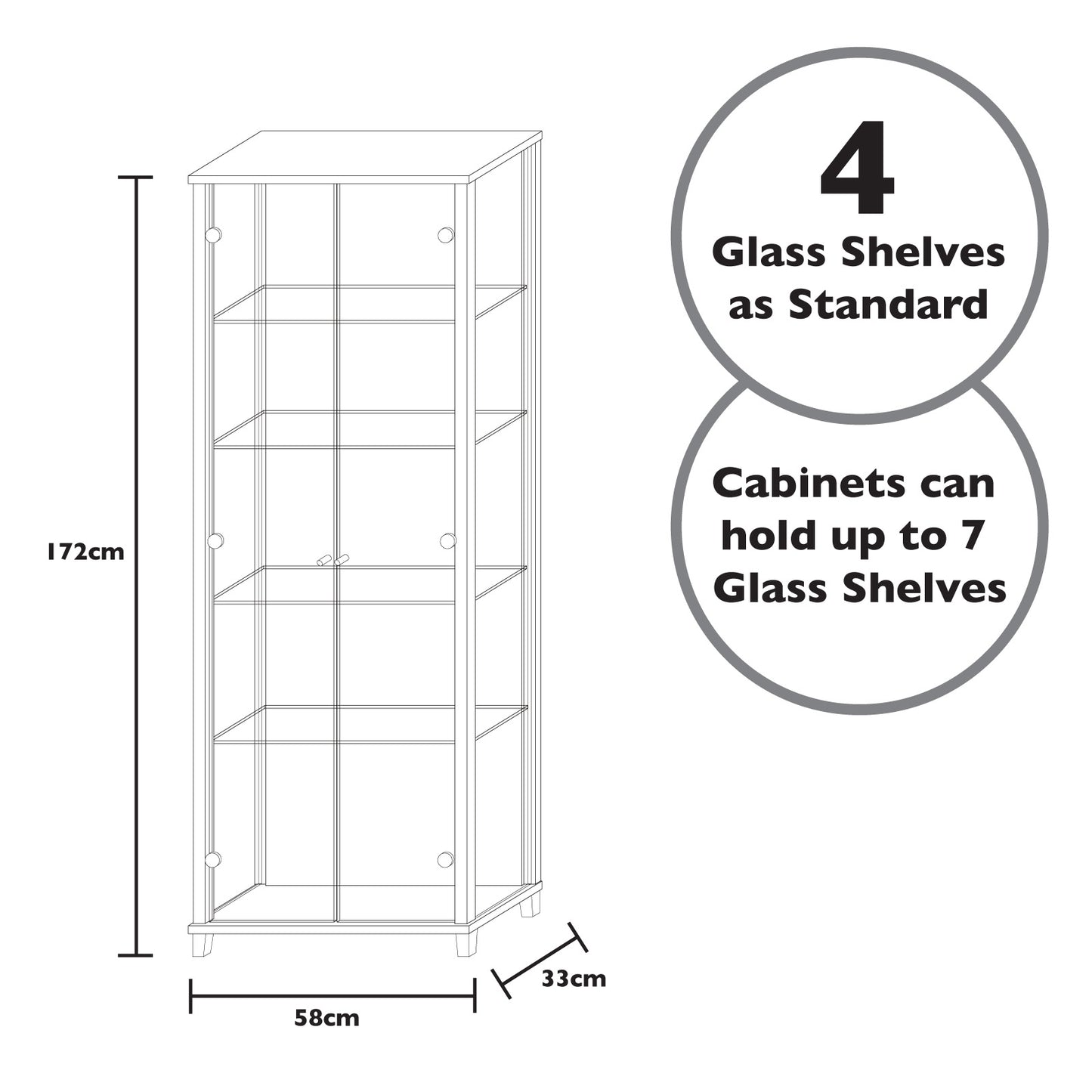 Lockable Wenge Glass Display Cabinets