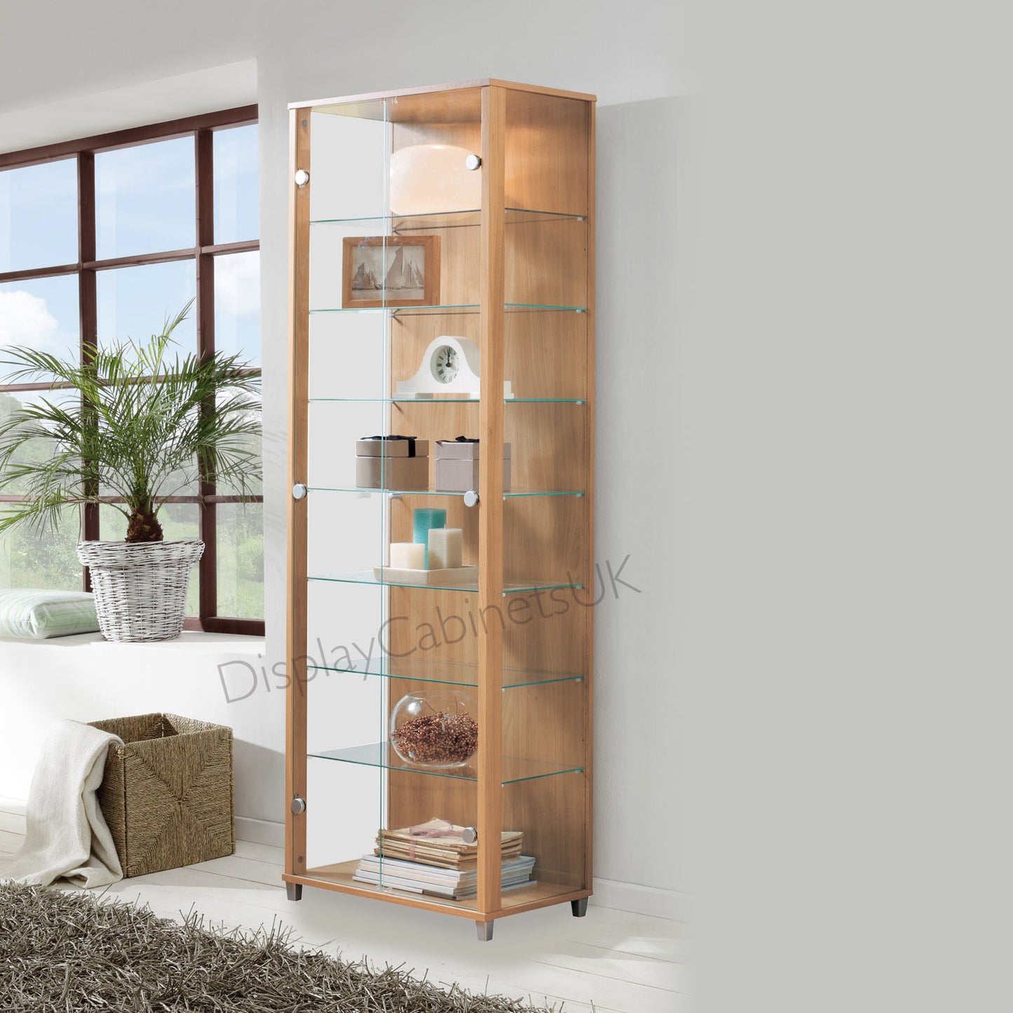 Lockable Oak Effect Glass Display Cabinets