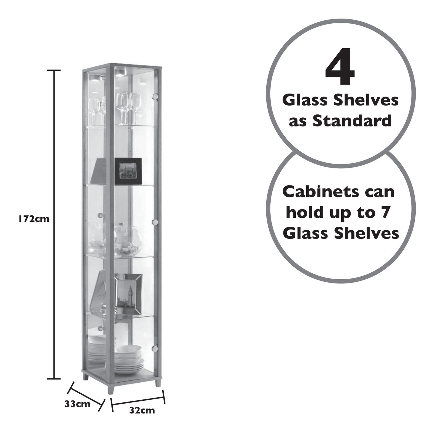 Lockable Silver Glass Display Cabinets: Double & Corner