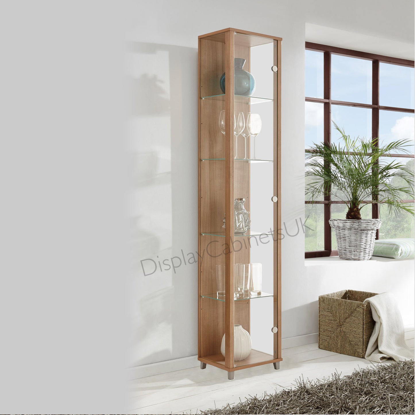 Lockable Oak Effect Glass Display Cabinets: Double & Corner