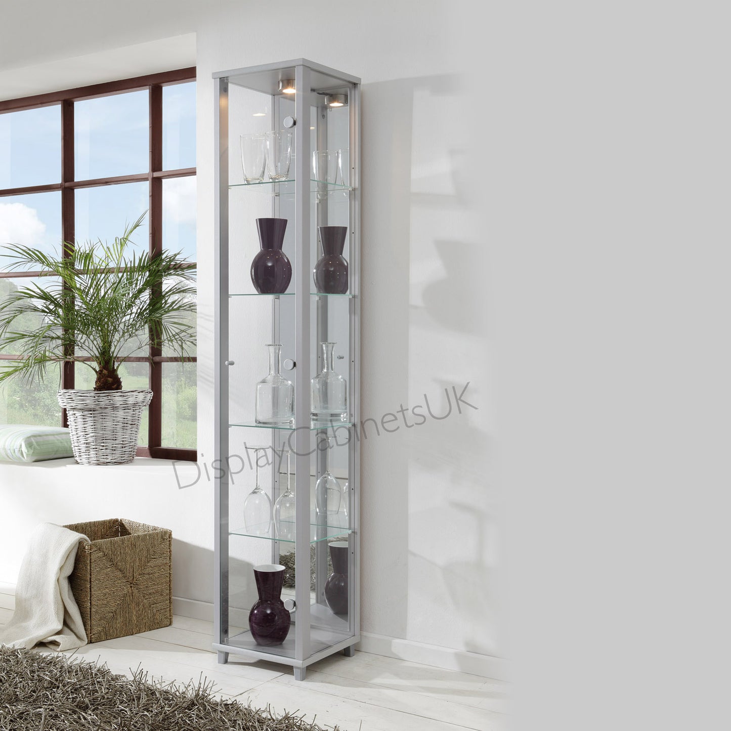 Lockable Silver Glass Display Cabinets: Double & Corner