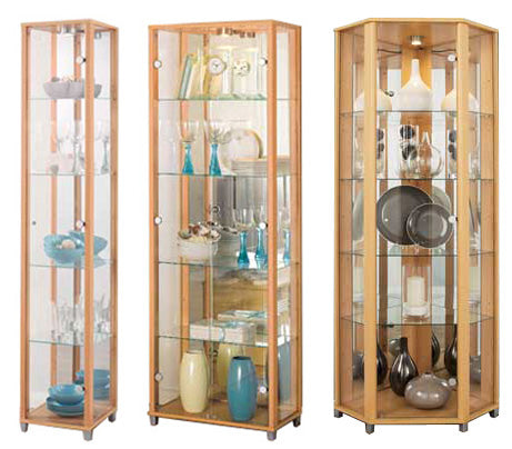 Lockable Beech Glass Display Cabinets