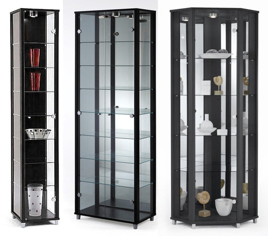 Lockable Black Glass Display Cabinets: Double & Corner