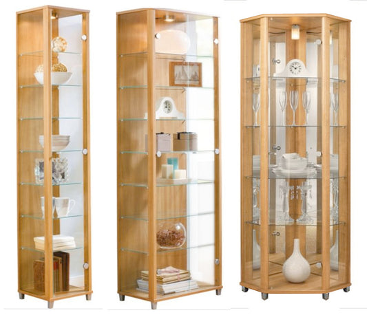Lockable Oak Effect Glass Display Cabinets
