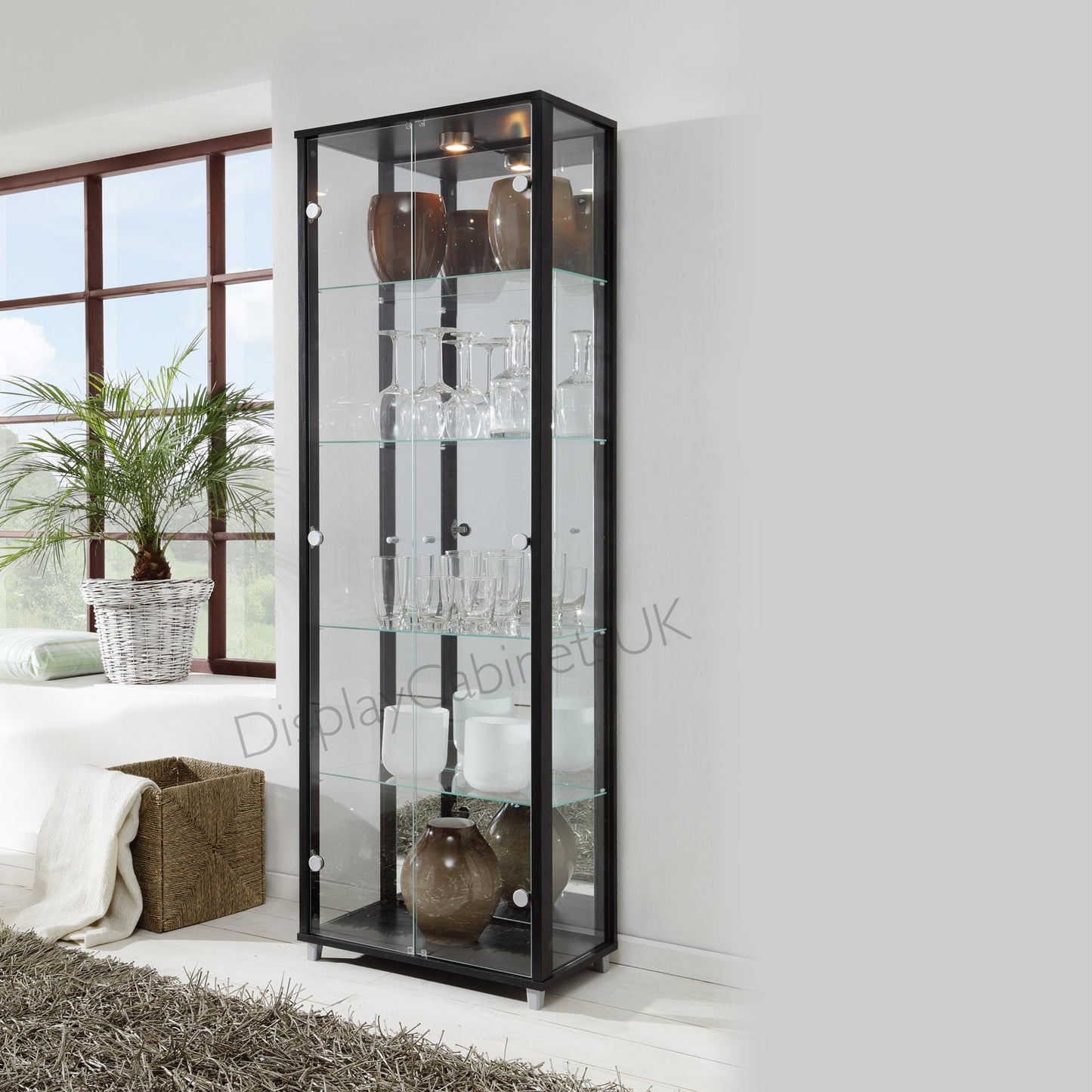 Double Black Glass Display Cabinet