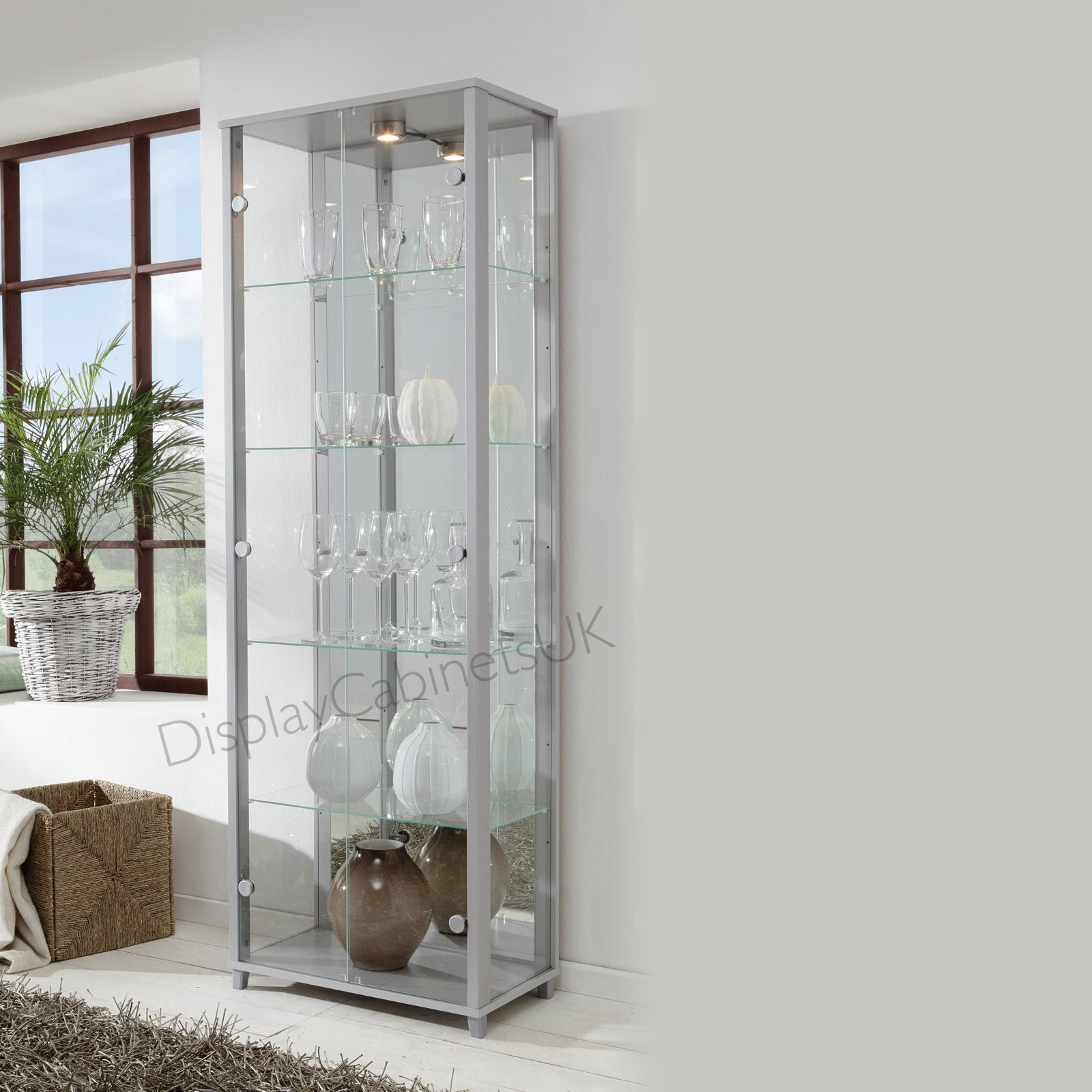 Silver Double Glass Display Cabinet