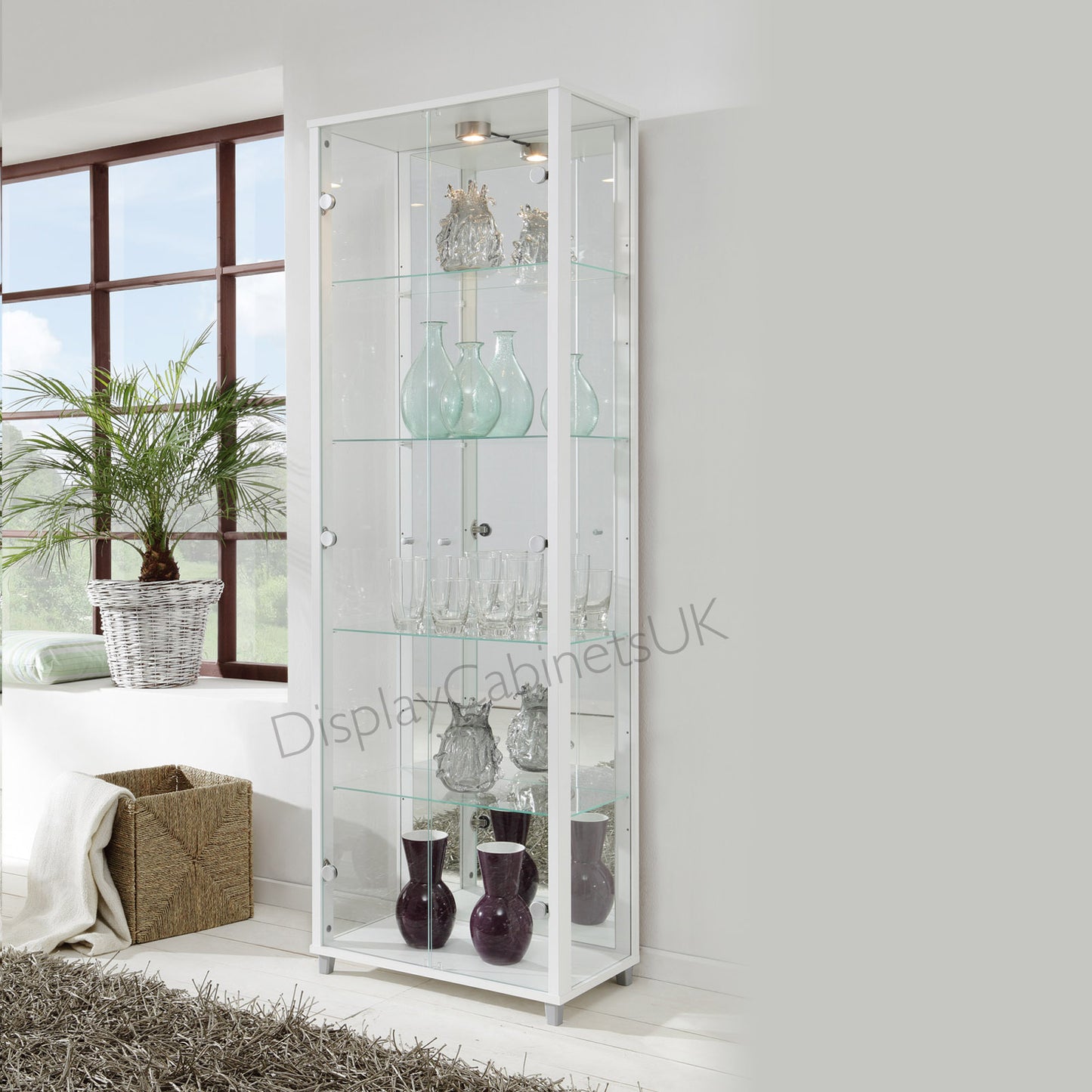 White Double Glass Display Cabinet