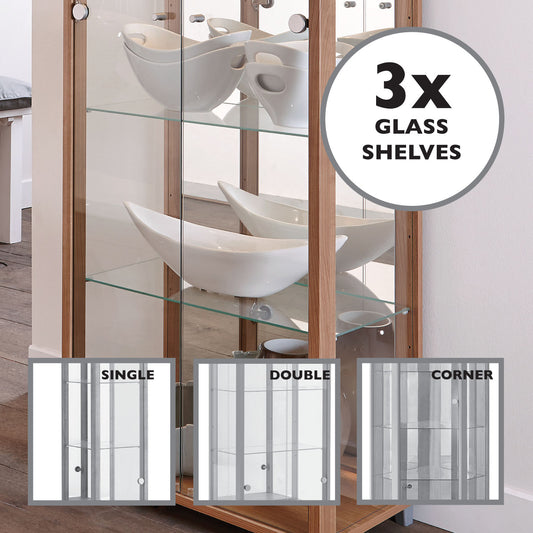 Extra Glass Shelves for Glass Display Cabinets Single Double and Corner