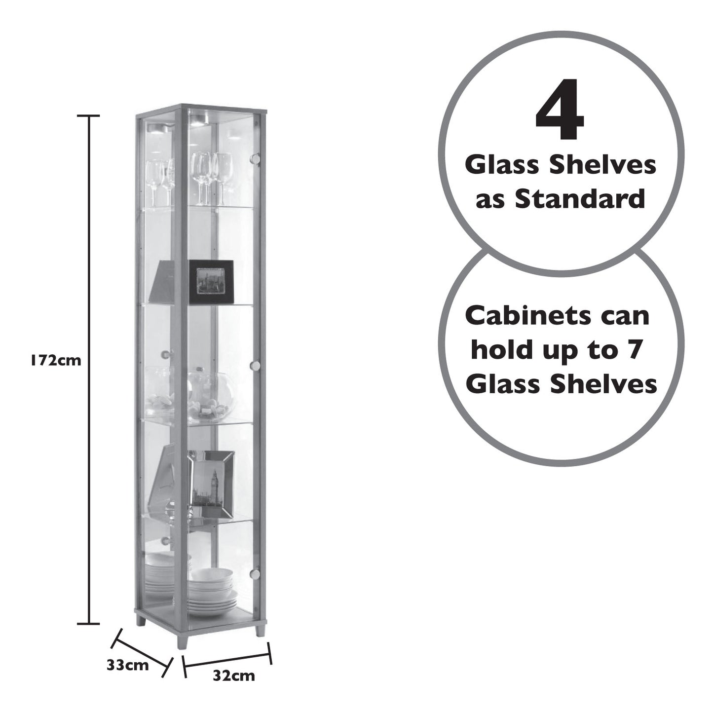 Lockable Silver Glass Display Cabinets